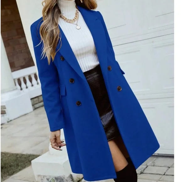 Classic Button Double Breasted Trench Coat Jacket - Picture 3 of 12